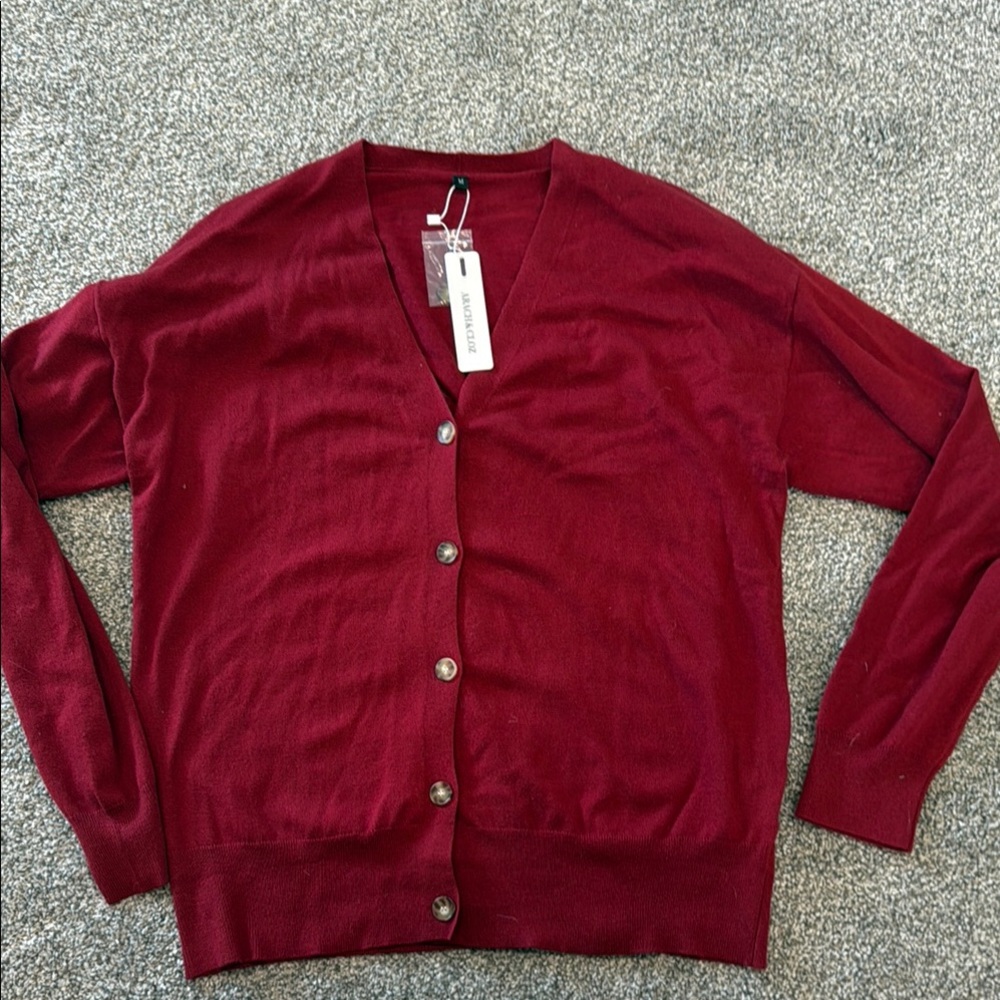 Classic Red Knit Cardigan Sweater
